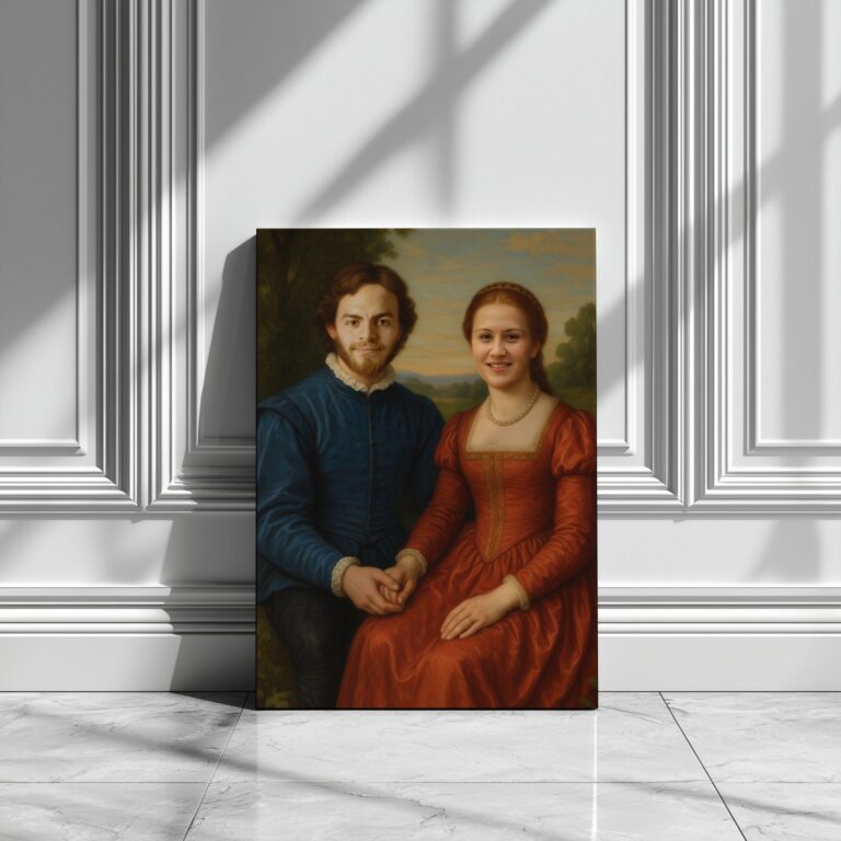 Portret na płótnie przedstawiający parę na łącę