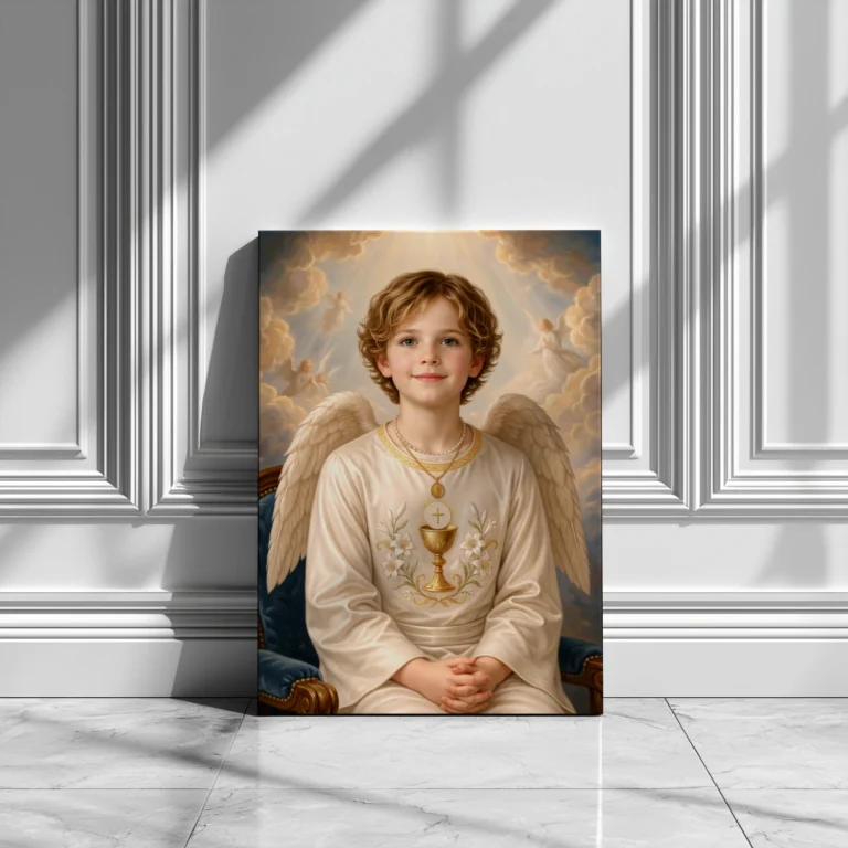 Anielski Strażnik Eucharystii pamiątka pierwszej komunii świętej happy portret