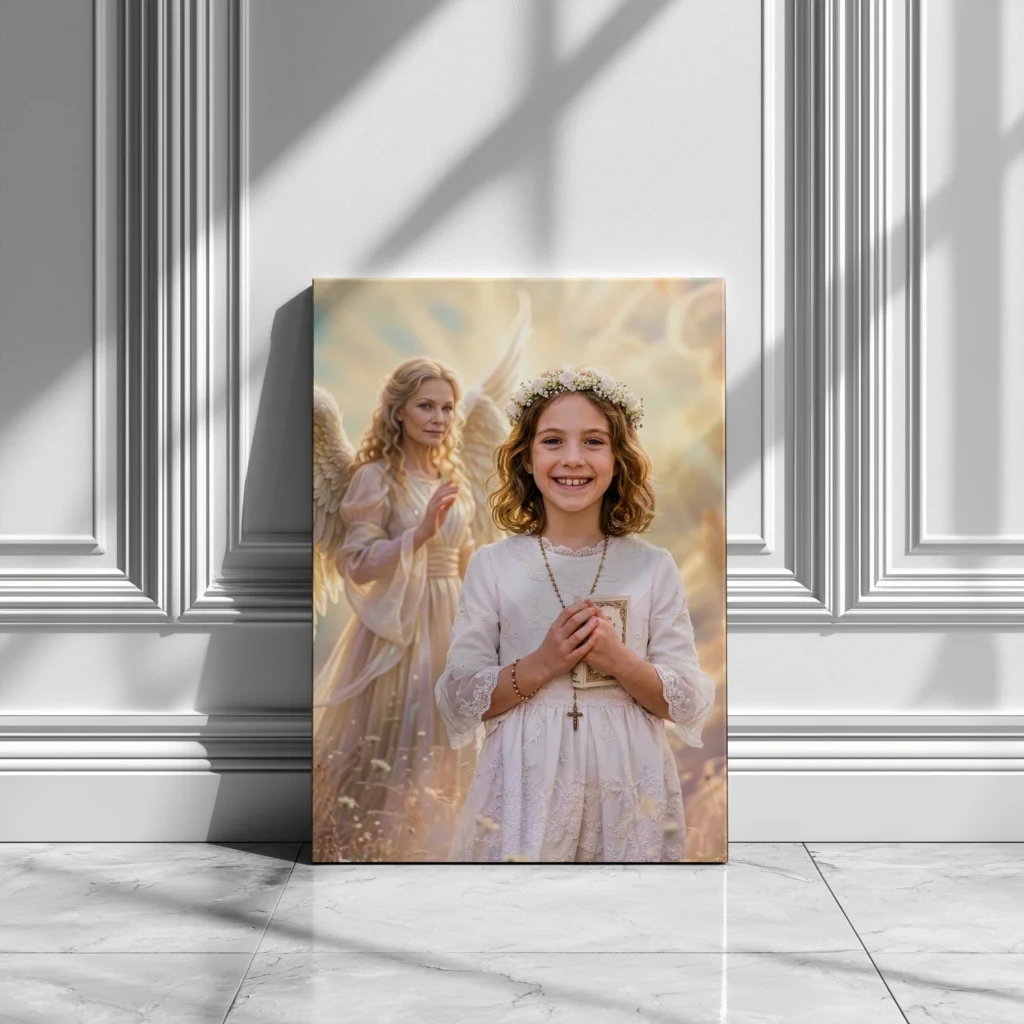 pamiątka pierwszej komunii świętej dla dziewczynki happy portret